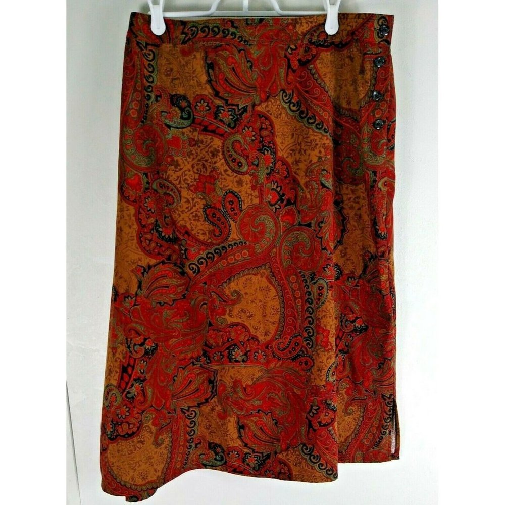 Islander Skirt Paisley Ultra Soft Midi Brown Red A-Line W Buttons 24 W